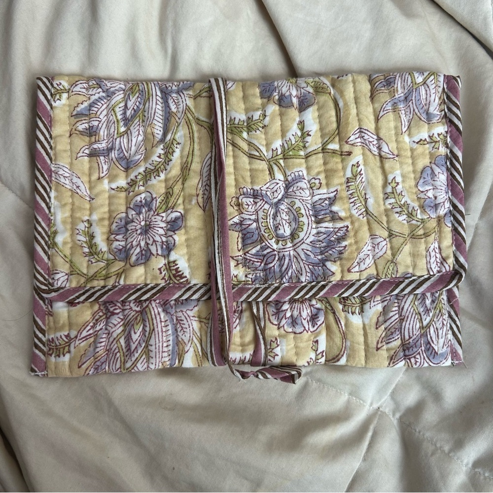 Kantha quilted Foldover tie pouch bag • recycled Indian sari makeup bag